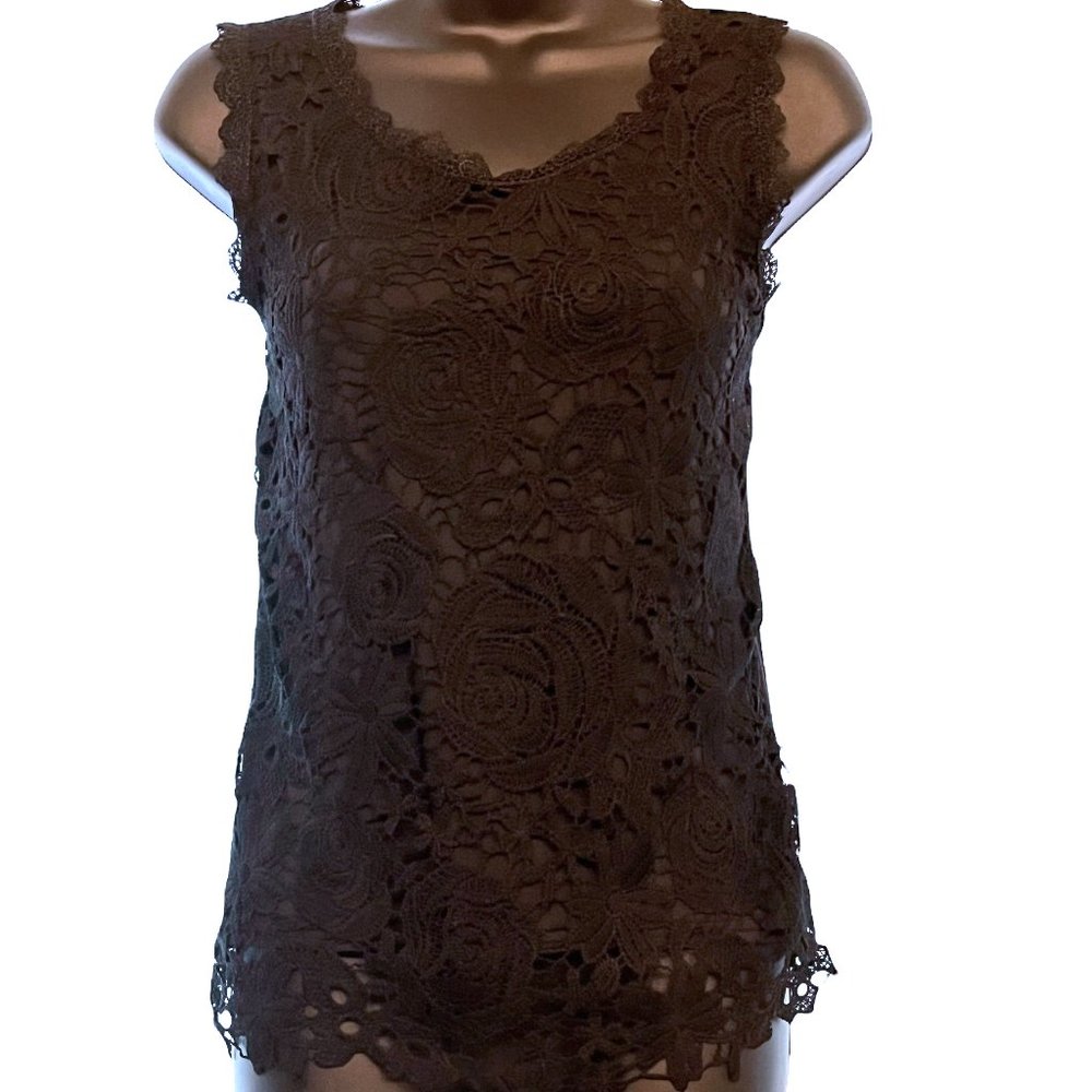 90’s Vintage Black Embroidered/Crocheted Tank Top/Sleeveless Shirt Bohemian